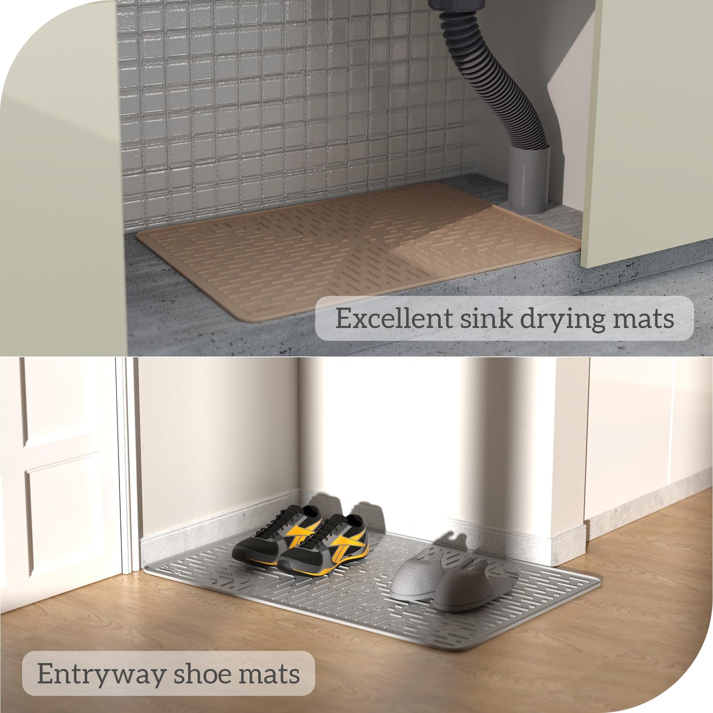 OHMO Cat Litter Mat Large Trapping Mat Premium Silicone Rubber 23.5x16 Sage Green, Waterproof and BPA Free Kitty Litter Box Mat, Easy to Clean and Keeps the Floor Tidy