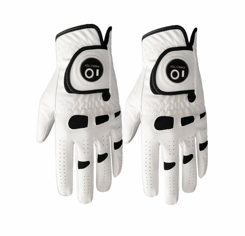 FINGER TEN Men’s Golf Gloves Left Hand Right with Ball Marker 2 Pack, Weathersof Grip Soft Comfortable, Fit Size Small Medium ML Large XL (Large, Worn on Left Hand)