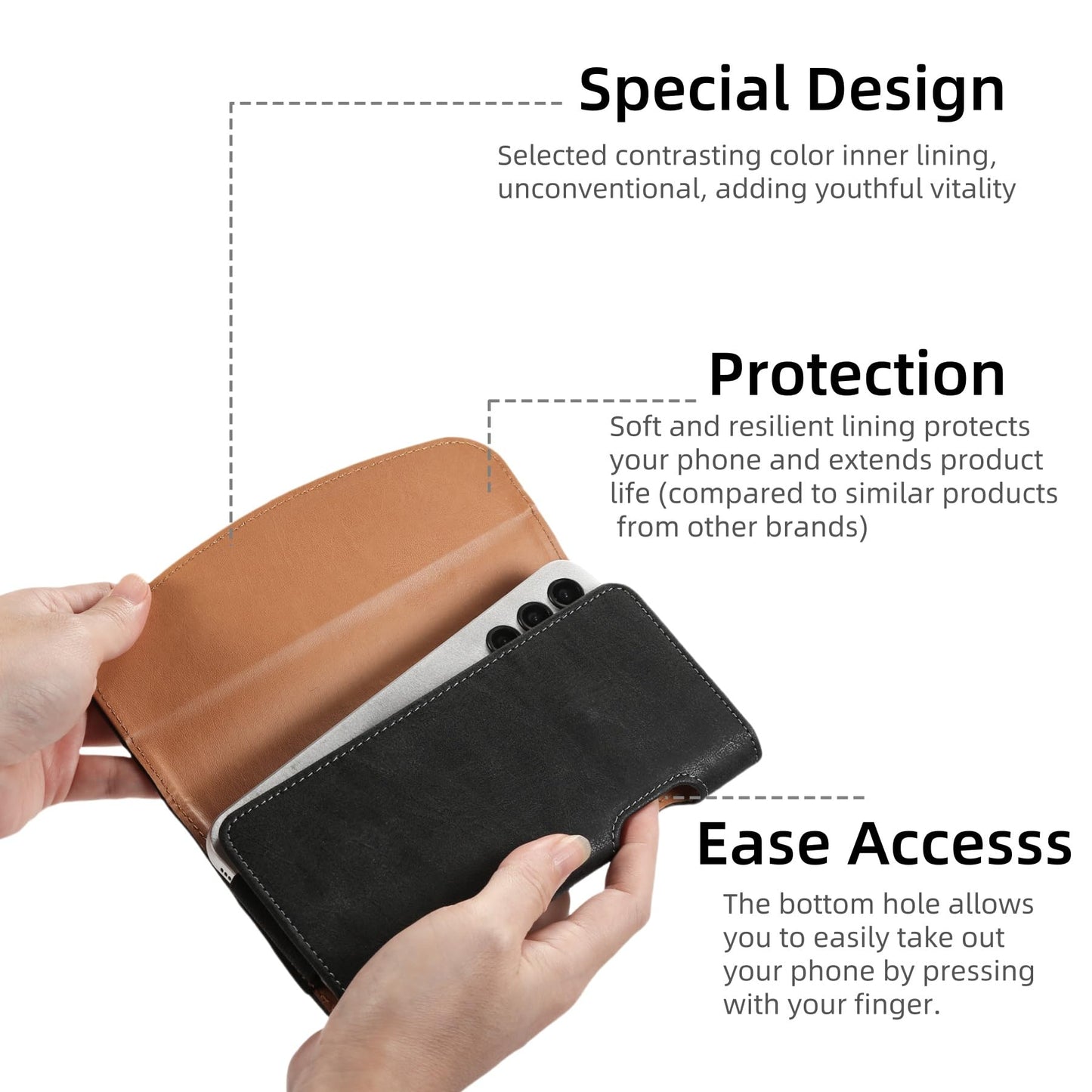 Bourisen Phone Holster Phone Pouch Phone Case Belt Clip Belt Loops Faux Leather for Man for Samsung S25 S24 S23 S22 S21 Ultra/LG/Moto (Black&Yellow, XL(7.0’’x3.5’’x0.9’’))