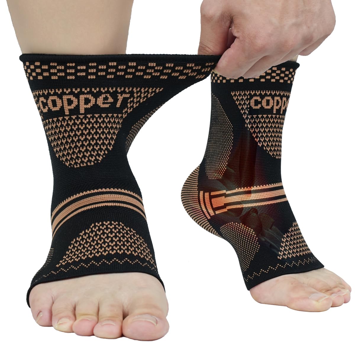 DRNAIETY Copper Ankle Brace for Men & Women - 1 Pair Ankle Compression Sleeve, Compression Support for Plantar Fasciitis, Achilles Tendonitis, Foot Pain, Swelling - Everyday Use (X-Large)