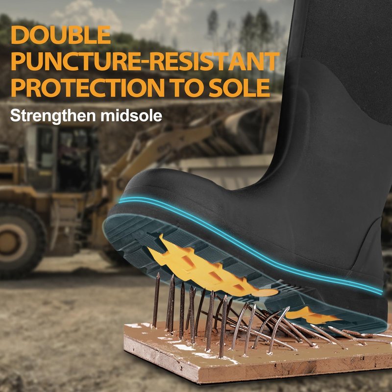 Hunthor Rubber Work Boots, Puncture-Proof with Steel Toe & Shank, Waterproof Insulated 6mm Neoprene Hunting Boots for Farming, Construction, Gardening, Fishing, Outdoor Work