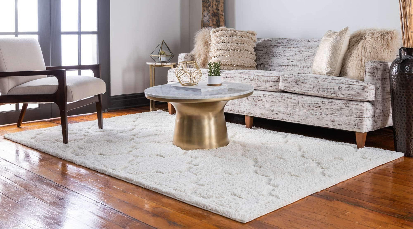 Unique Loom Trellis Shag Collection Plush Geometric Modern Moroccan Lattice Ivory Area Rug (5' 0 x 8' 0)