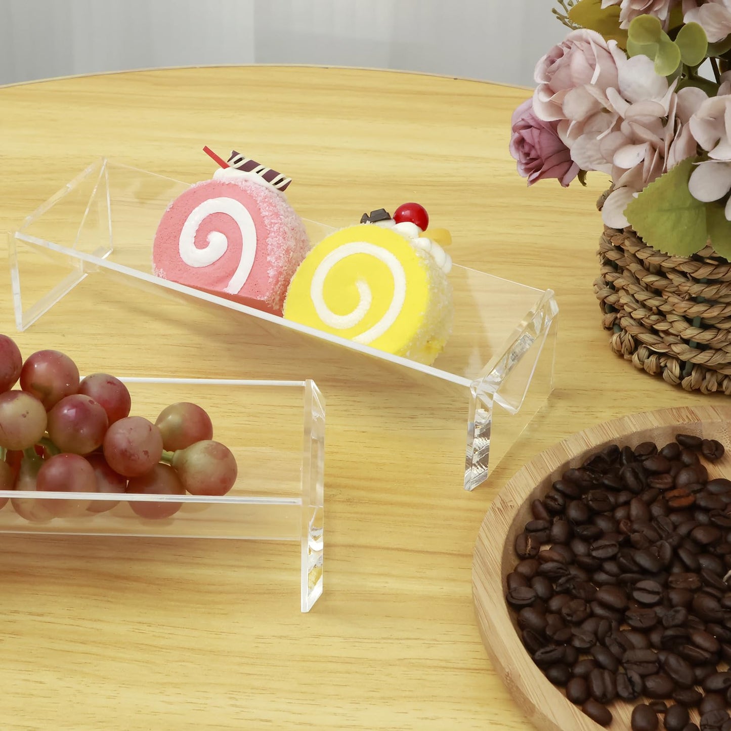 2Pcs Acrylic Cracker Serving Tray, Transparent Macaron Display Tray, Rectangular Multipurpose Biscuit Holder for Home Party Food Display