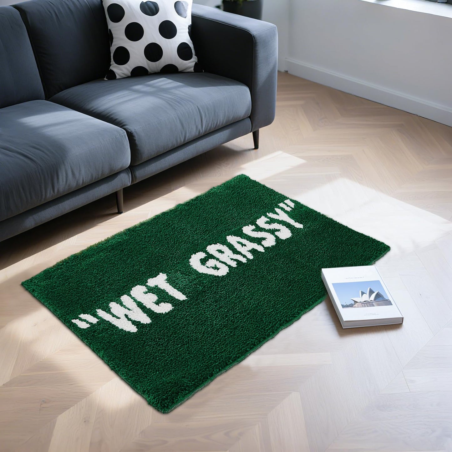 Wet Grassy Rug, Non-Slip Wet Grassy Green Carpet, Aesthetic Area Grass Rug, Cool Rugs for Men, Flocked Machine Washable Floor Mat for Living Room, Bedroom, Kitchen, Home Decor