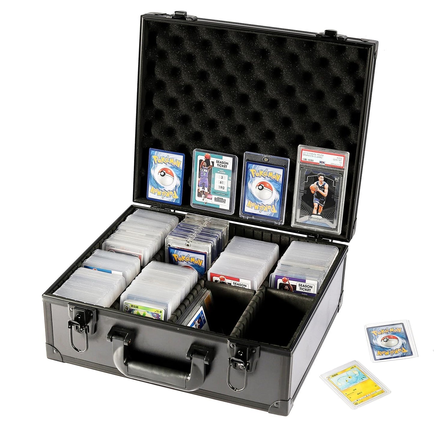Azamou Toploaders Storage Box for 3" x 4" 35pt Rigid Cards, Trading & Sports Cards, Graded & Rating Cards, with 7 DIY Sponge Partitions (Holds 600+ Toploaders, M600-Black)