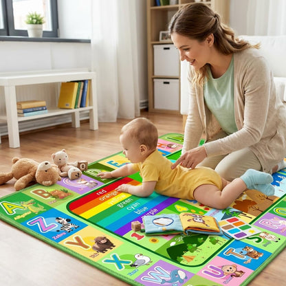 OGPJKEQR 3x5ft Kids Educational Rug, Non-Slip Machine Washable ABC Alphabet Mat & Learning Carpet for Playroom Bedroom, Nursery Floor Play Mat with Numbers, Animals & Seasons, Preschool Classroom Rugs