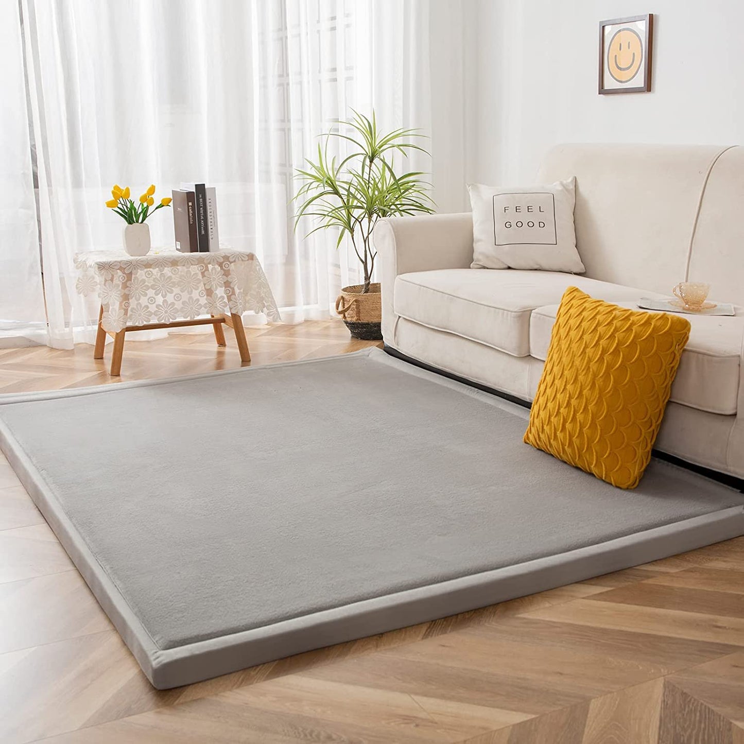 MAXYOYO Play Mat, 1.2" Thick Memory Foam Soft Padded Carpet with Non-Slip Backing, 3x5 ft Japanese Tatami Rug Living Room for Kids, Toddler, Children, Nusery(Grey)