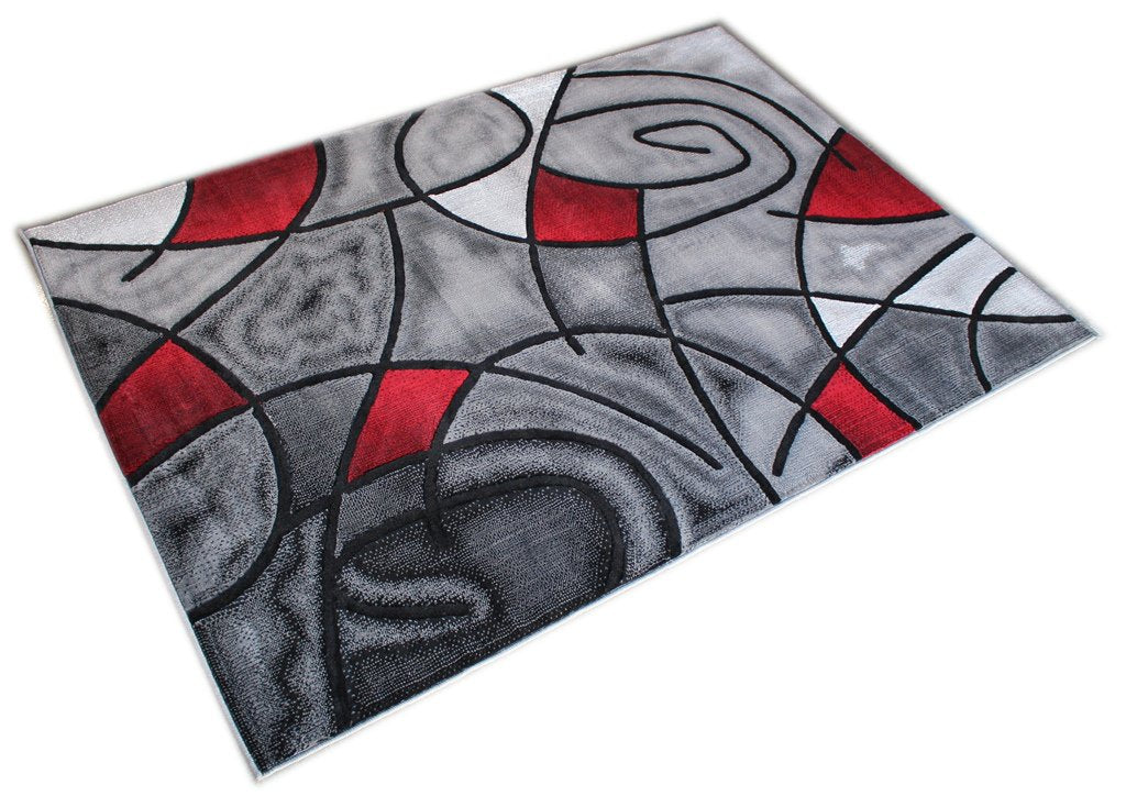 Masada Rugs, Modern Contemporary Area Rug, Red Grey Black. (8 Feet X 10 Feet)