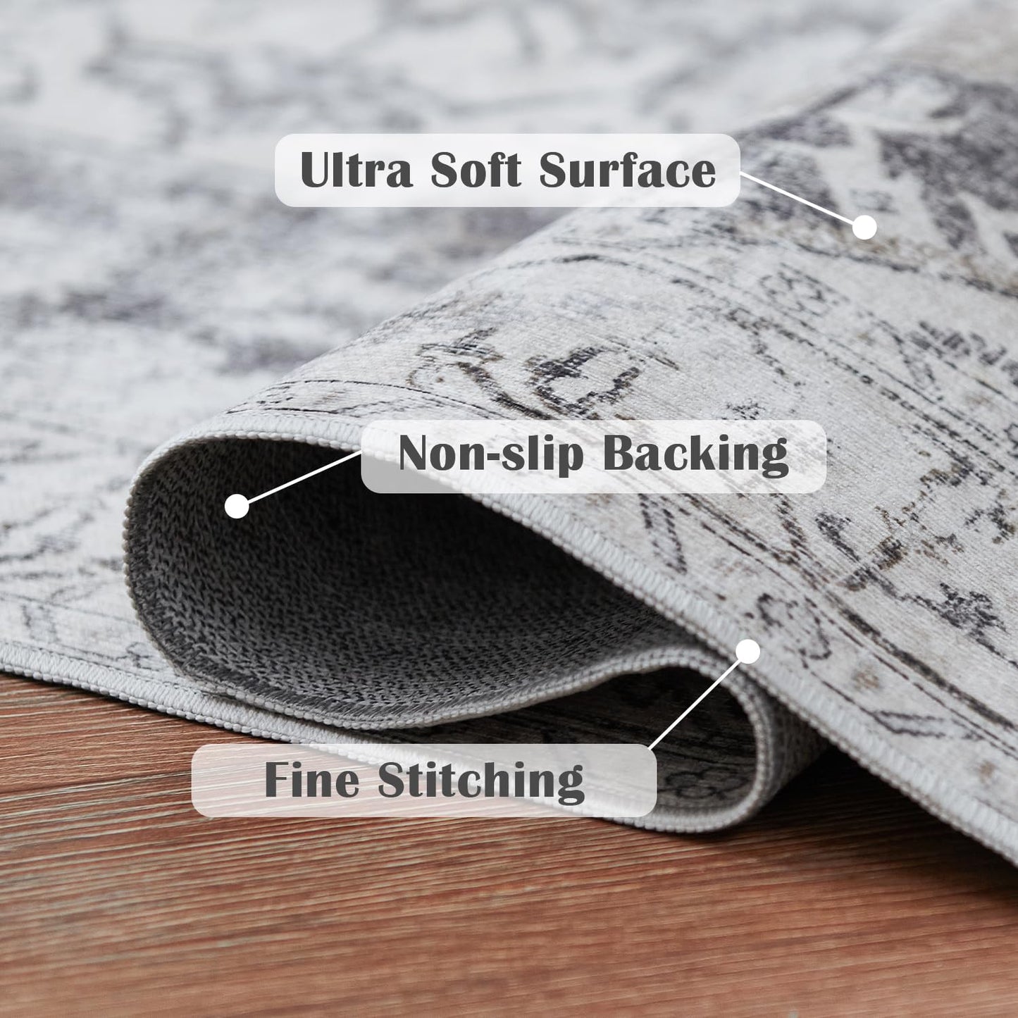 jinchan Kelda Runner Rug 3x8 Vintage Hallway Rug Kitchen Washable Runner Retro Lightweight Non-Slip Low Pile Thin Distressed Carpet for Entryway Bathroom Laundry Room Bedroom Stairway Grey