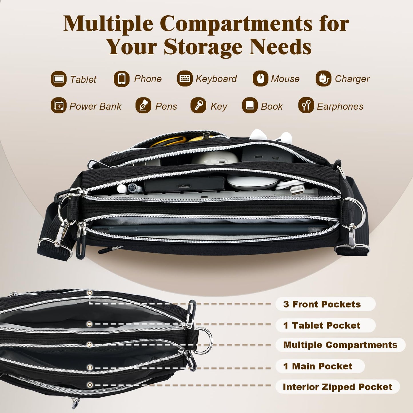 TiMOVO 9-11 Inch Tablet Sleeve Bag for iPad 11-inch A16 2025, iPad 10th Generation 10.9"/10.2", i Pad Air 11/5th/4th Gen. 10.9", Galaxy Tab A9 Plus 11", Anti-Theft Deisgn & Shoulder Strap, Black