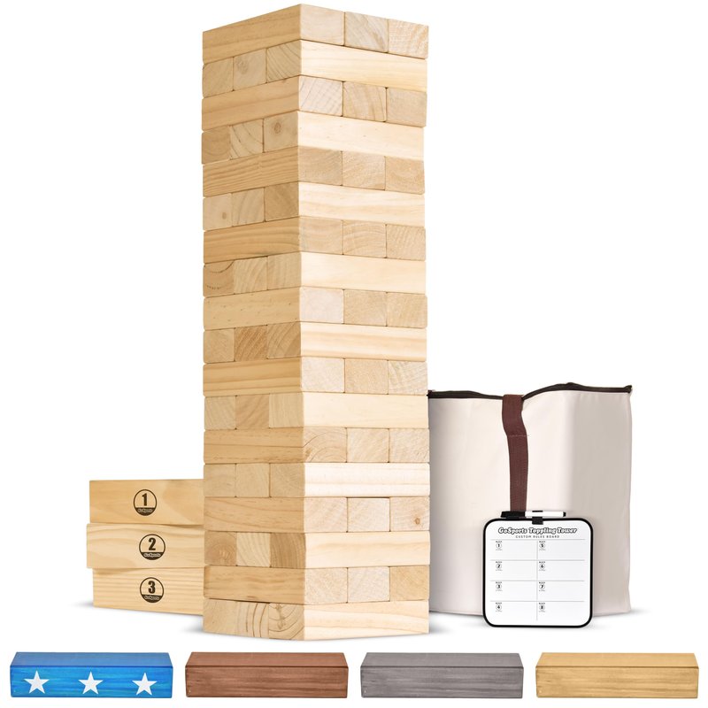 GoSports Giant Wooden Toppling Tower - Stacks Up to 5 ft - Natural Wood
