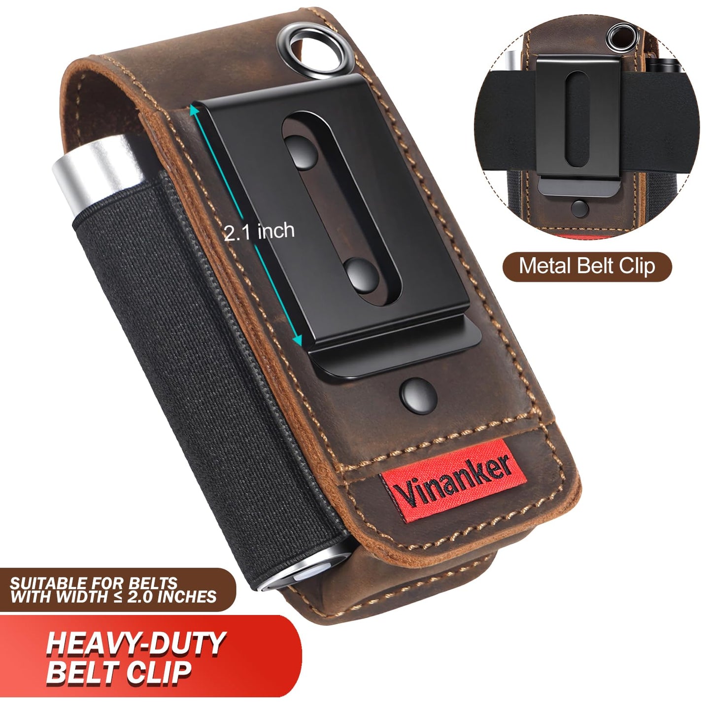 Vinanker Genuine Leather Multitool Pouch for Leatherman, EDC Belt Organizer Holster with Dual-Compartment Multitool Sheath for Men (Darkbrown)