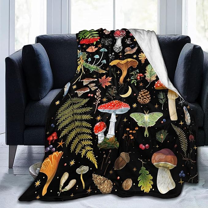 Mushroom Flannel Fleece Bed Blanket Throw Blanket Lightweight Cozy Plush Blanket for Bedroom Living Rooms Sofa Couch 50"X40"