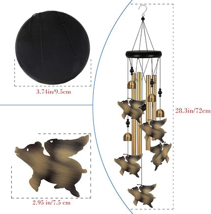 Bronze Flying Pigs Wind Chimes Decor, Portable Mobile Wind Catcher, Sympathy Wind Bells, Memorial Gifts for Mom, Housewarming, Blessing Windchime(Outside/Indoor/Home/Room/Porch/Yard/Garden Decorate)