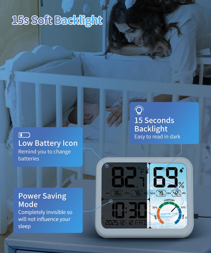 VOCOO Digital Indoor Room Thermometer - 5.8'' Extra Large Display Temperature Humidity Sensor with Accurate Temp Humidity Gauge Monitor, Calibration, Max & Min Records, Comfort, Backlit, Date & Clock