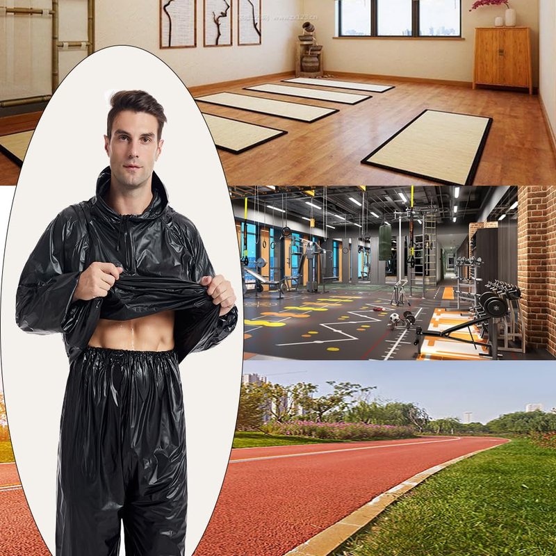 DawnBreak Sauna Sweat Suit for Women/Men with Hoodie Zipper Weight Loss Fitness Exercise Gym Workout Suit Top Pants Silver - M