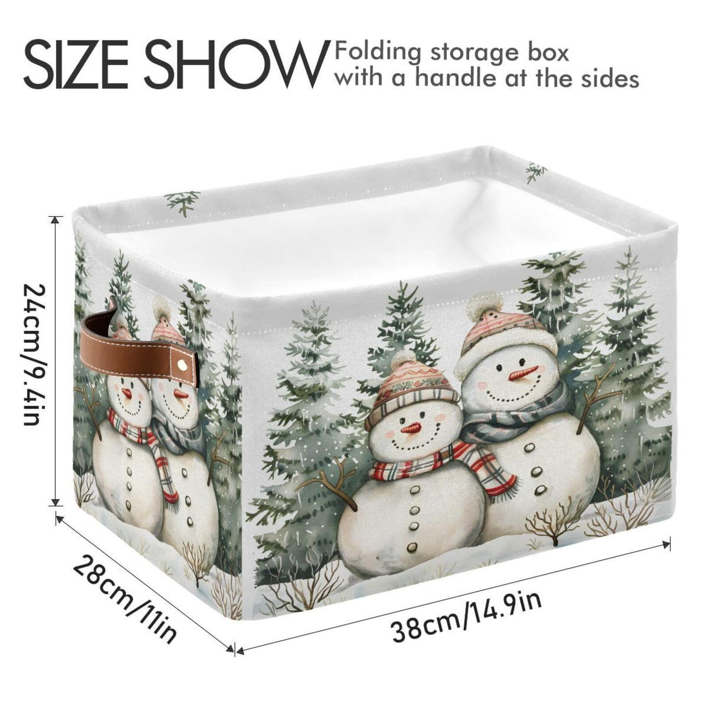 senya Christmas Storage Basket, Forest Winter Christmas Snowman Foldable Fabric Collapsible Storage Bins Organizer Bag for Storage Clothes