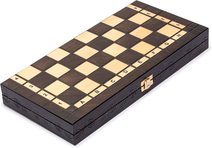 Husaria European International Chess Wooden Game Set King's Continental - 13.8 Inches Medium Size Chess Set with Handcrafted Chessmen and Felted Folding Board
