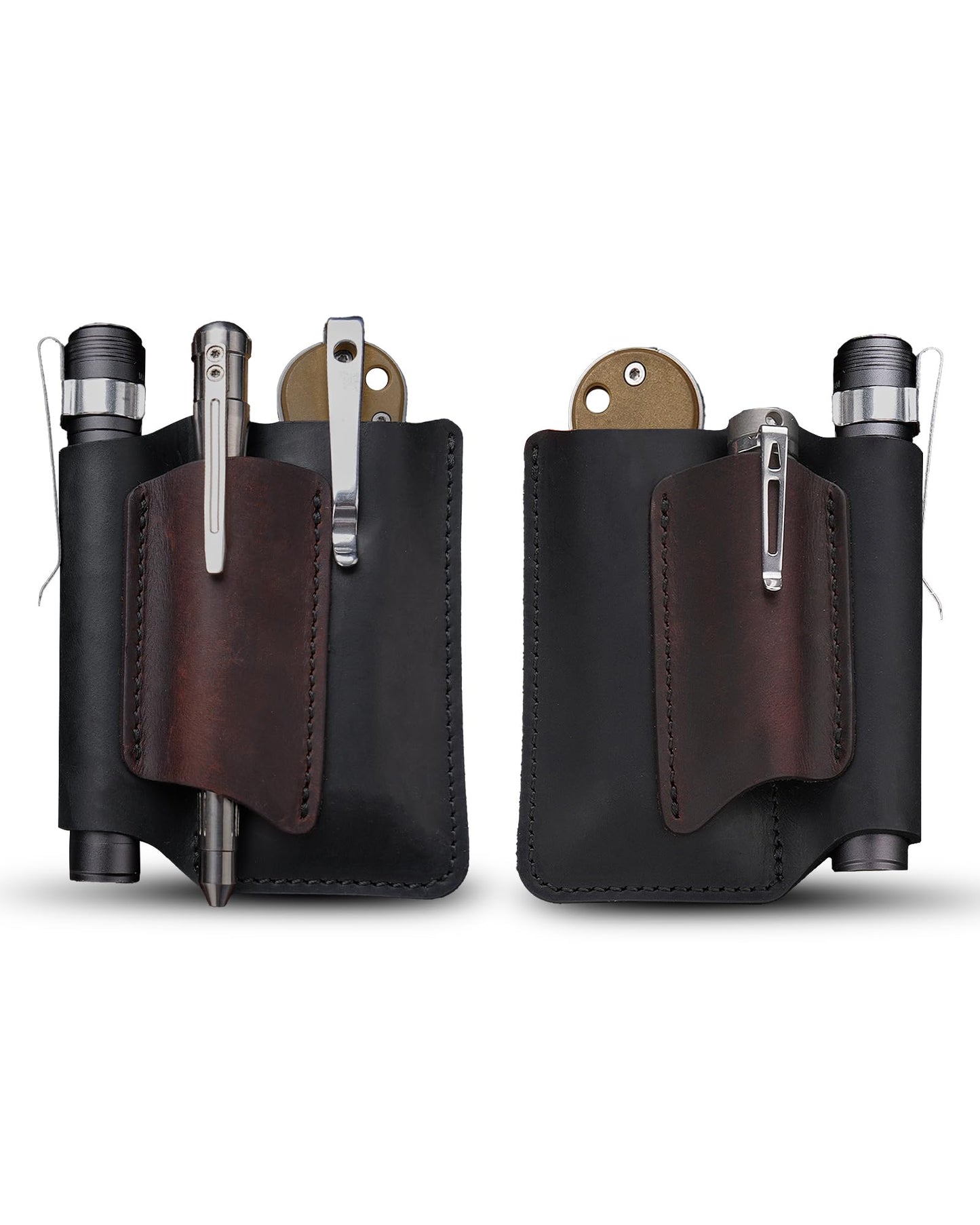 VIPERAED PJ38 Leather Multitool Sheath for Men, 4-in-1 Utility Leather Holster, EDC Pocket Organizer for Pocket Knife Multitool Flashlight and Pen