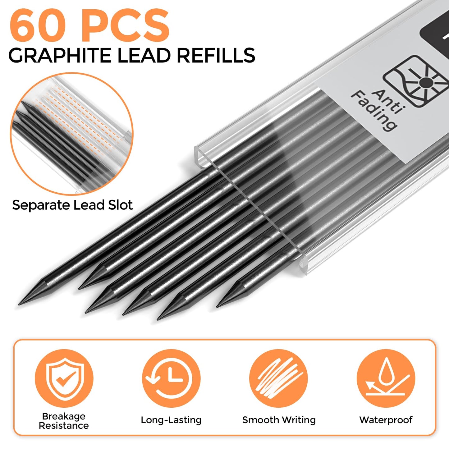 Nicpro 60 PCS Carpenter Pencil Refills - 2.8mm Lead for Mechanical Pencils, Construction & Woodworking - Break Resistant (Black, Red, Yellow, Green, Blue, White)