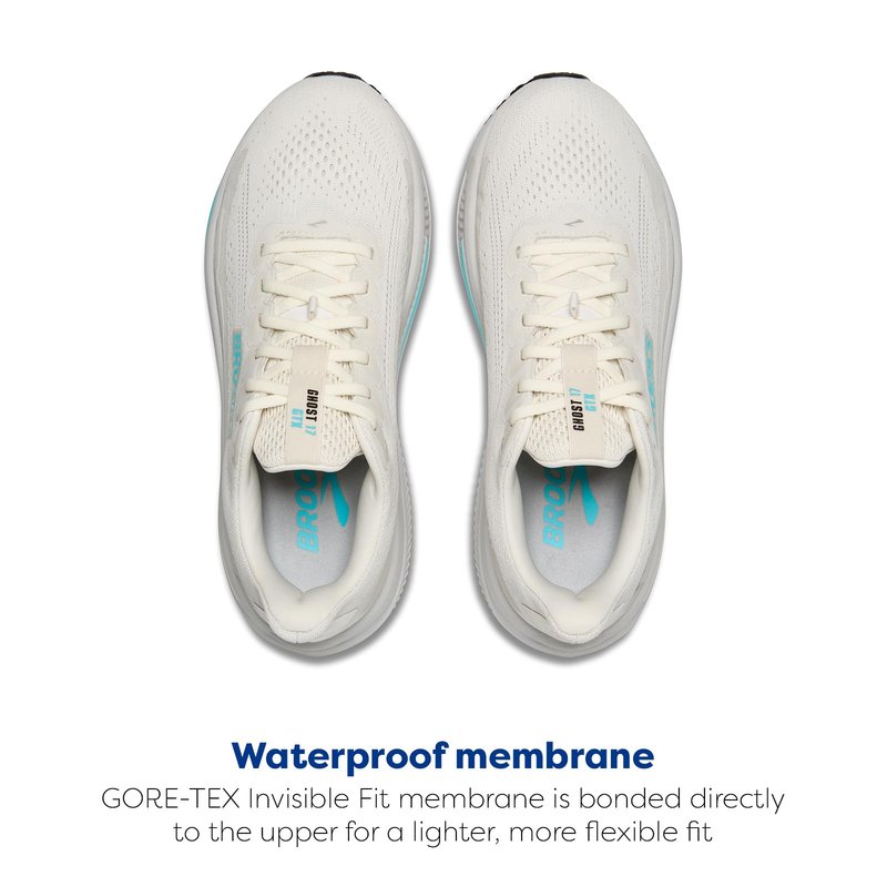 Brooks Women’s Ghost 17 GTX Waterproof Supportive Running & Walking Shoe - Coconut/Oyster/Blue - 9.5 Medium