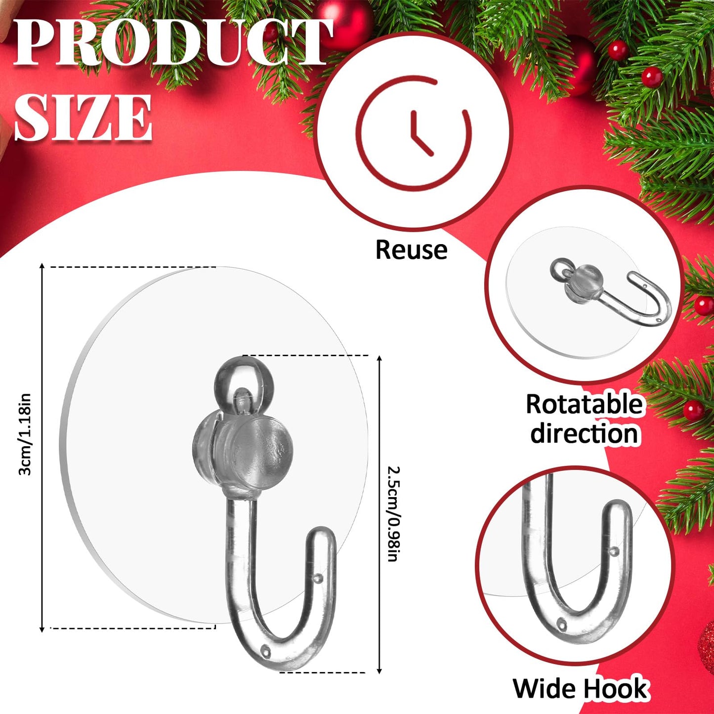 Jetec 200 Pcs Suction Cup Hooks 1.18 Inch Window Small Suction Cups with Hooks Waterproof Removable Clear Mini Suckers Hanger for Glass Bathroom Wall Door Christmas Wreath Lights Stockings