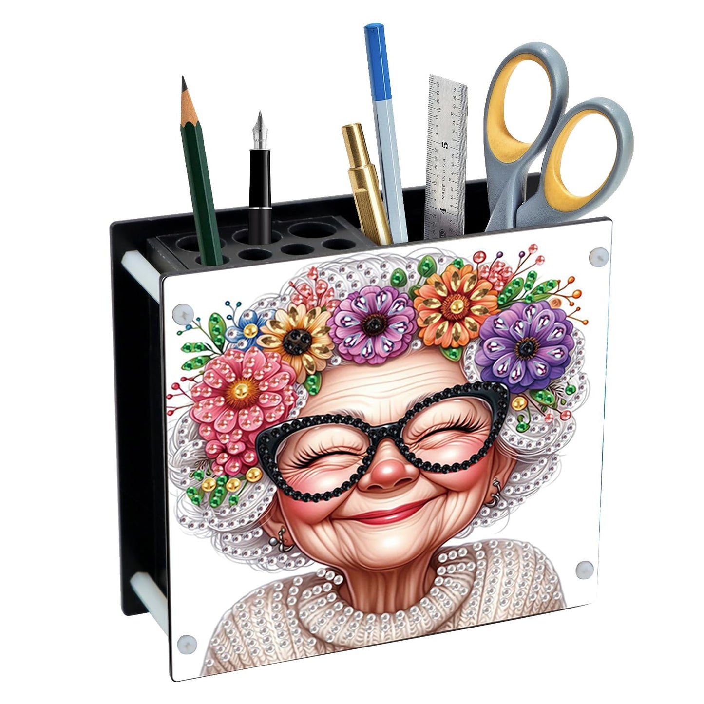 JZHYOAN Diamond Art Painting Pencil Holder, DIY Diamond Art Pen Ornaments, Makeup Brush Table Box, Desk Accessories Workspace Organizers for Study, Work