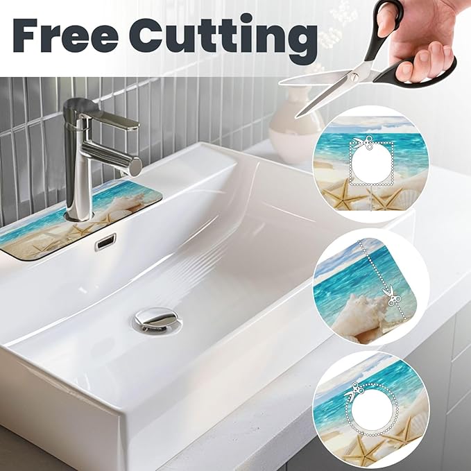Beach Starfish Seashell Shell Summer Kitchen Sink Splash Guard Faucet Mat Super