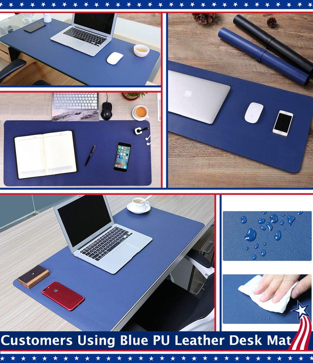 24 X 60 Inch XL Desk Mat Desktop Protector Non-Slip PU Leather Desk Pad Blotter Laptop Computer Gaming Keyboard Mouse Pad Writing Mat Desk Cover for Women Men Kids Girls Rctangular Waterproof Black