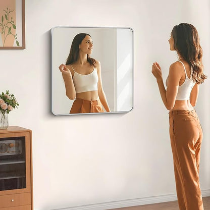30" x 30"Bathroom Mirror, Silver Wall Mirror with Metal Frame, Decorative Rectangular Vanity Mirror for Bedroom Bathroom Living Room Entryway (Horizontal/Vertical)
