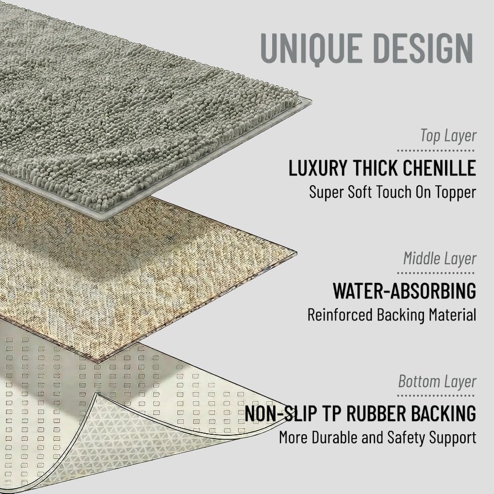 Miss Mila®| Dog Door Mat for Muddy Paw, Super Absorbent Chenille Pet Rug for Indoor Entryway, Non-Slip Washable Dirt Trapping Mats for Dogs & Cats, 24"x36" Grey