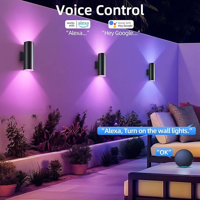 SHIMR Modern Outdoor Wall Lights Color Changing, RGBCW Smart Outdoor Lights Ambiance Sconce with Remote Control, Black Aluminum Exterior Lighting Fixtures Up and Down Lights [ETL Listed]