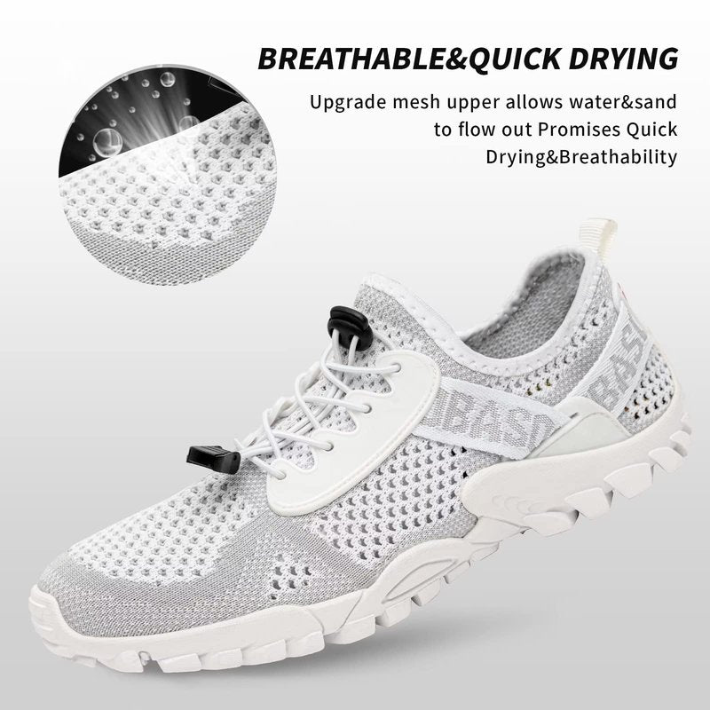 SOBASO Women's Aqua Water Shoes Men Quick-Drying Hiking Beach River Sports Shoes for Pool Surf Swim Yoga All White