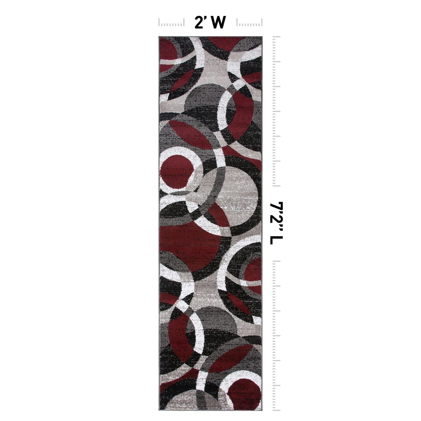 Rugshop Contemporary Abstract Circles Perfect for high Traffic Areas of Your Living Room,Bedroom,Home Office,Kitchen Runner Rug 2' x 7'2" Red