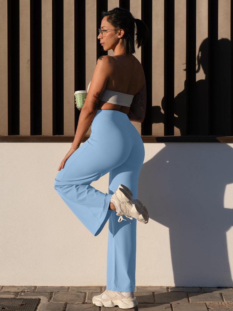 YEOREO Workout Leggings Womens No Front Seam Straight Leggings 29" High Waist Buttery Eddiy Gym Yoga Pants Airy Blue L