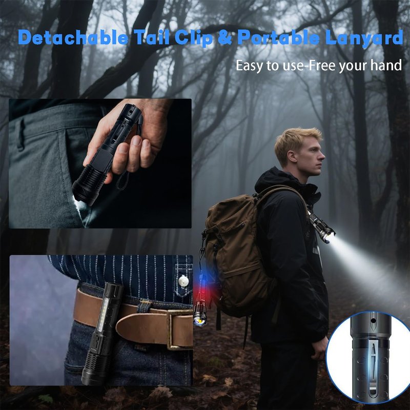 YLUIQDZL 2 Pack Rechargeable LED Flashlight,90000 High Lumens Tactical Flashlights with 7 Modes,Waterproof Zoomable Handheld Flash Light with COB Work Light for Camping,Emergencies,Home