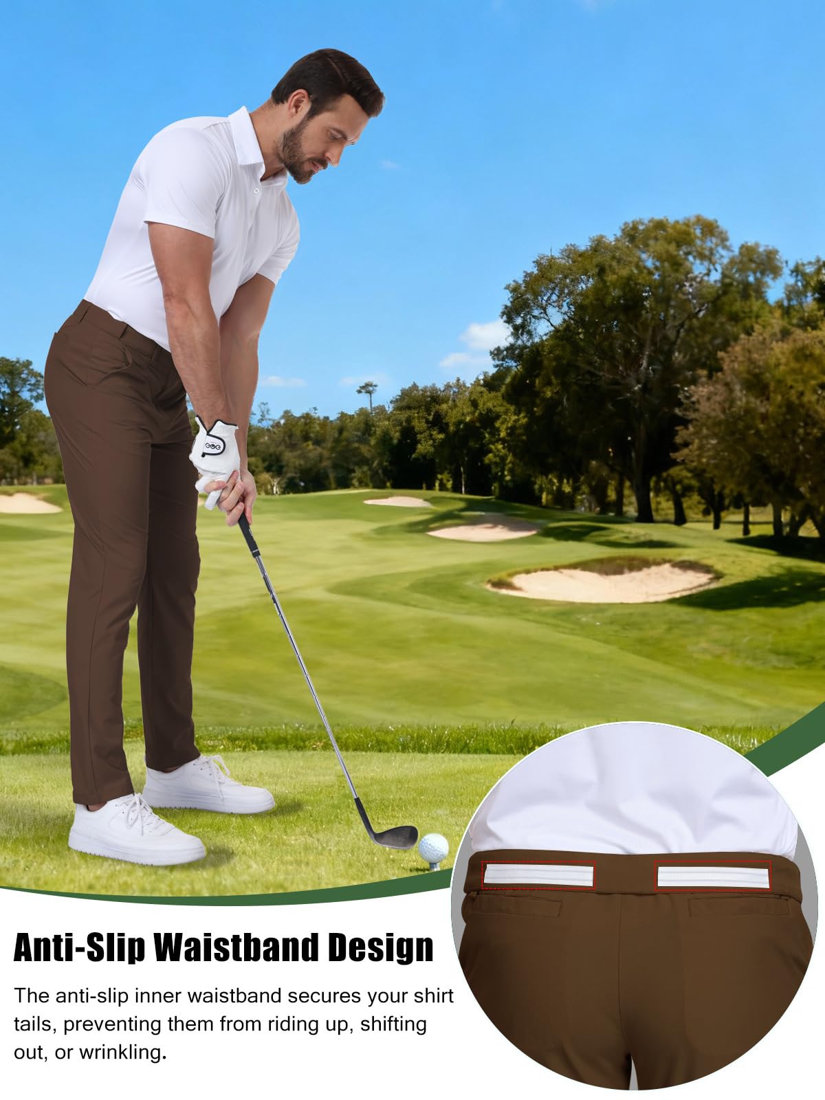 SPOSULEI Men's Golf Pants Lightweight Quick Dry Dress Business Pants with 4 Pockets Stretch Chino Slacks Pants Brown 30Wx30L