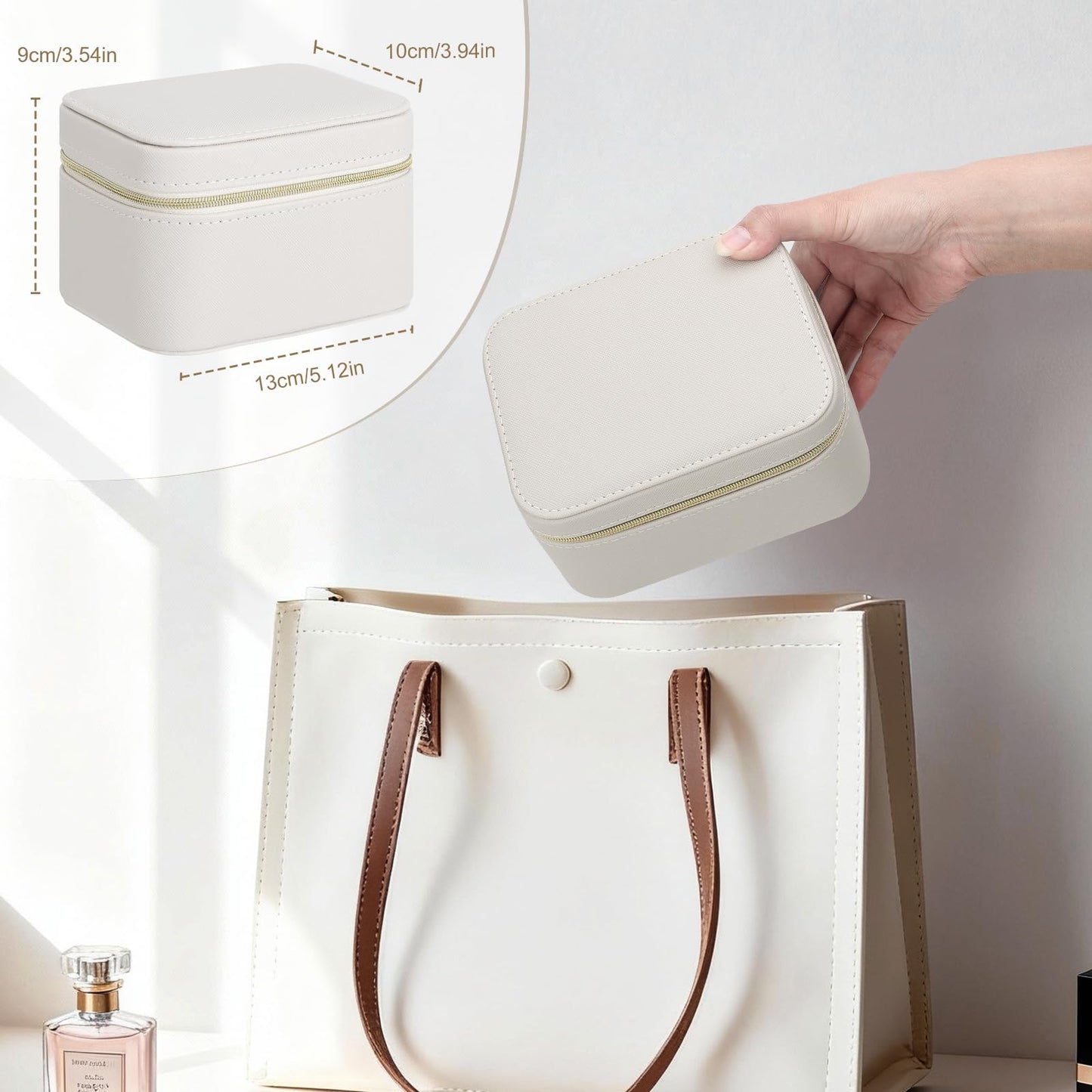 DesignSter Travel Jewelry Case,Small Jewelry Box with Mirror,Leather Material Travel Jewelry Case Organizer, Portable Jewelry Organizer with Zipper(Gray