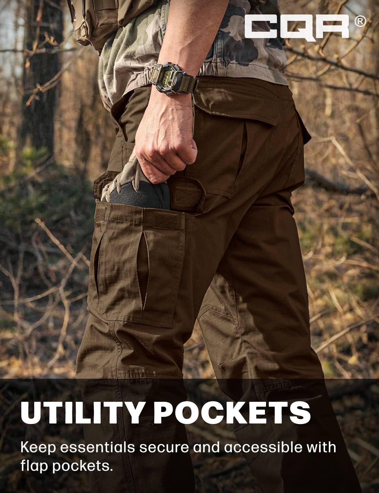 CQR Men's Tactical Pants, Water Resistant Ripstop Cargo Pants, Lightweight EDC Work Hiking Pants, Outdoor Apparel, Raider Tundra, 38W x 32L