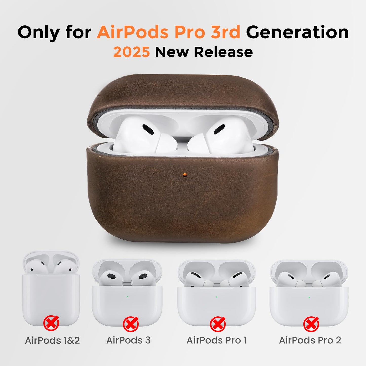 Bouixel for AirPods Pro 3 Case, Handcrafted Vintage Genuine Leather Shockproof Cover Accessories with Lanyard Compatible with Apple AirPods Pro 3rd Generation 2025