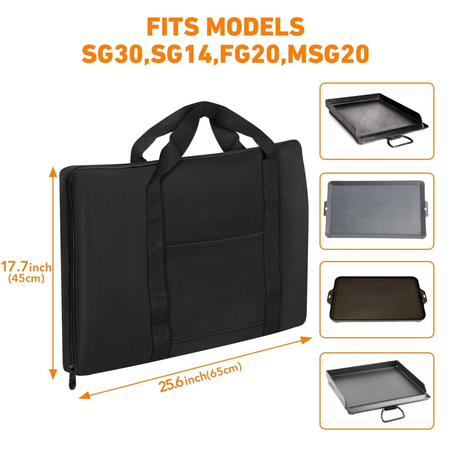 ZBXFCSH Heavy Duty 600D Polyester Medium Griddle Bag compatible with Camp Chef Single Burner Griddle Carry Bag - SG30, CGG16, SG14, FG20, MSG20 Cast Iron Griddle Bag Accessories -22''L×18‘’W ×1‘’H