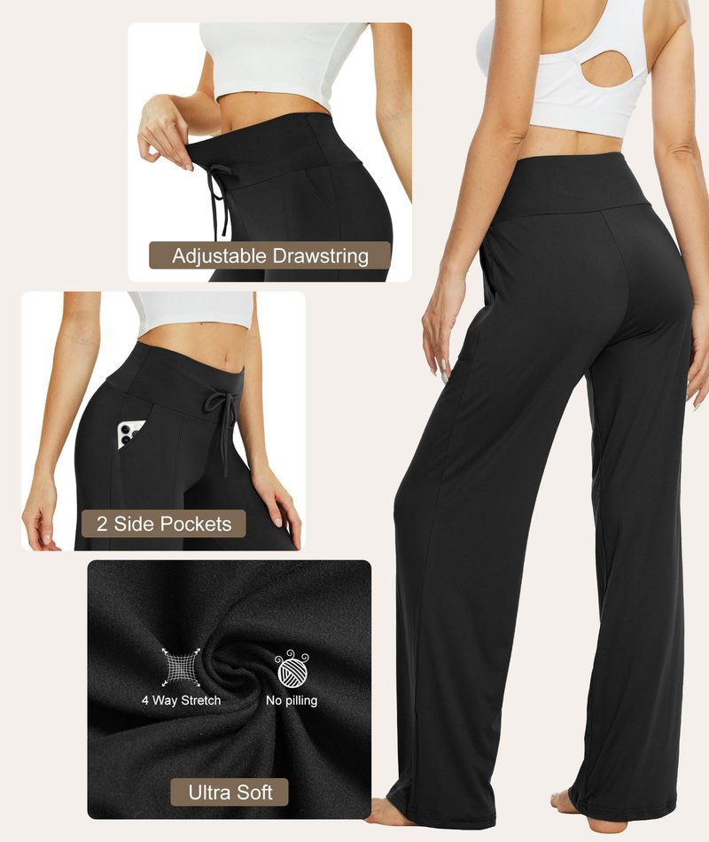 TNNZEET Women's Wide Leg Pants with Pockets - Casual Loose Yoga Trouser Pants Sweatpants Palazzo Lounge Pajama Pants