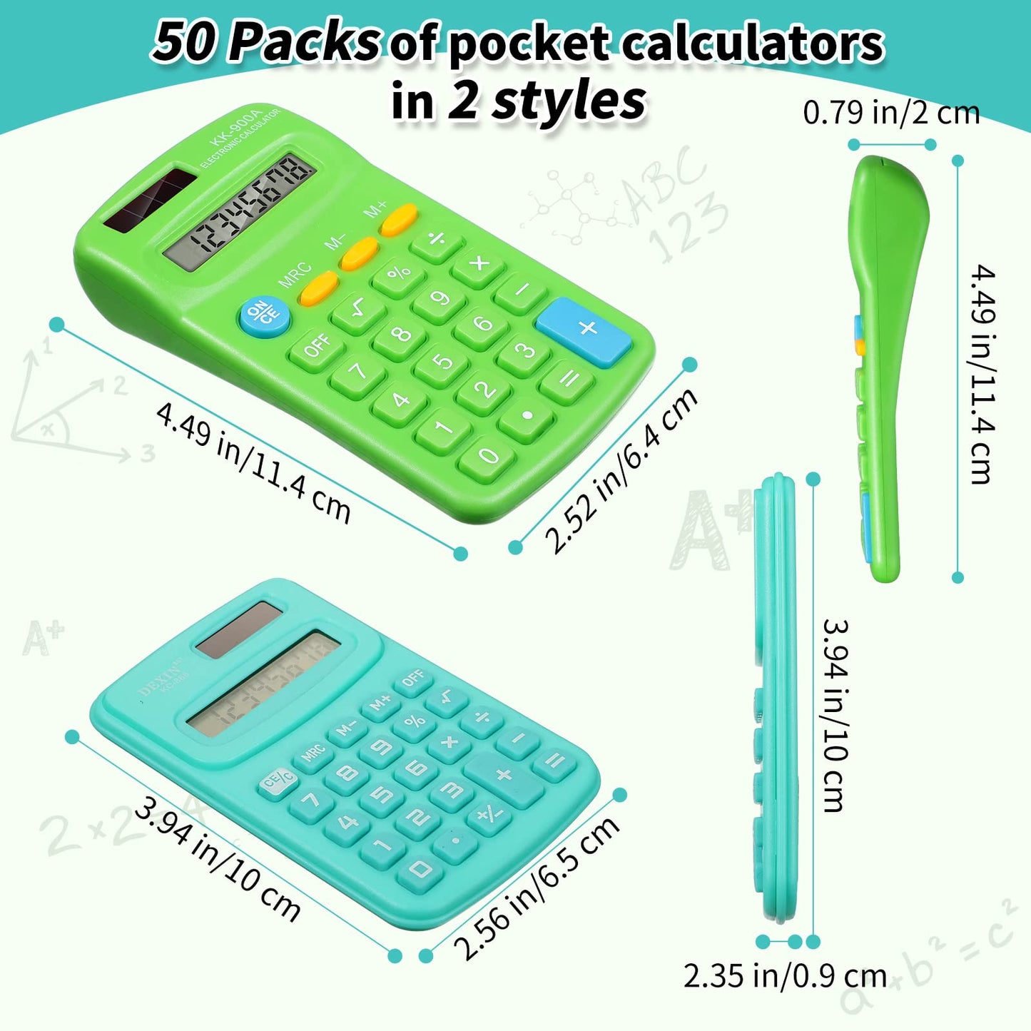 Chumia 50 Pieces Pocket Calculator Bulk Basic Small 4 Function Calculator Battery Powered Handheld Kids Mini Calculators for Students Desktop Primary School Home Office (Classic)