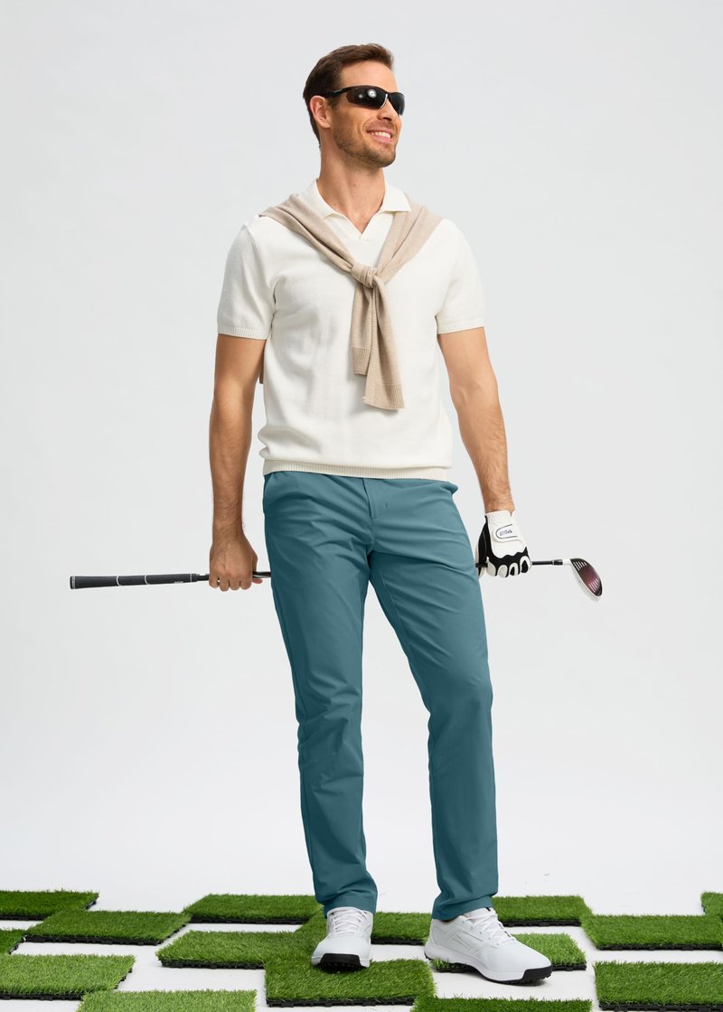 Pudolla Golf Pants for Men Stretch Dress Pants Mens Work Pants 34 Lightweight Quick Dry Casual Slacks Trousers with Pockets(Vivid Blue 32Wx34L)