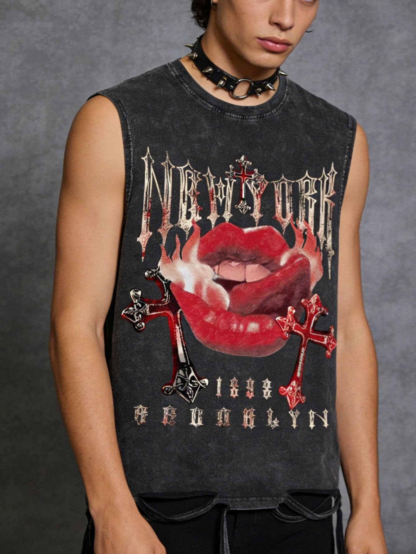 Verdusa Men's Graphic Tees Y2k Grunge Hippie Tee Distressed Summer Shirt Sreetwear Sleeveless Tank Top Black Small