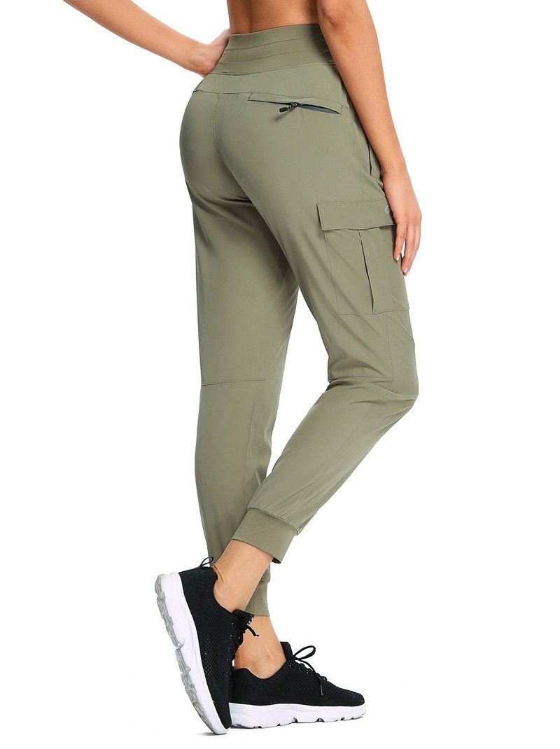 RlaGed Women’s Lounge Cargo Hiking Pants Lightweight Joggers Quick Dry Water Resistant Outdoor Fishing UPF 50+ Sweatpants with Zipper Pockets Green m