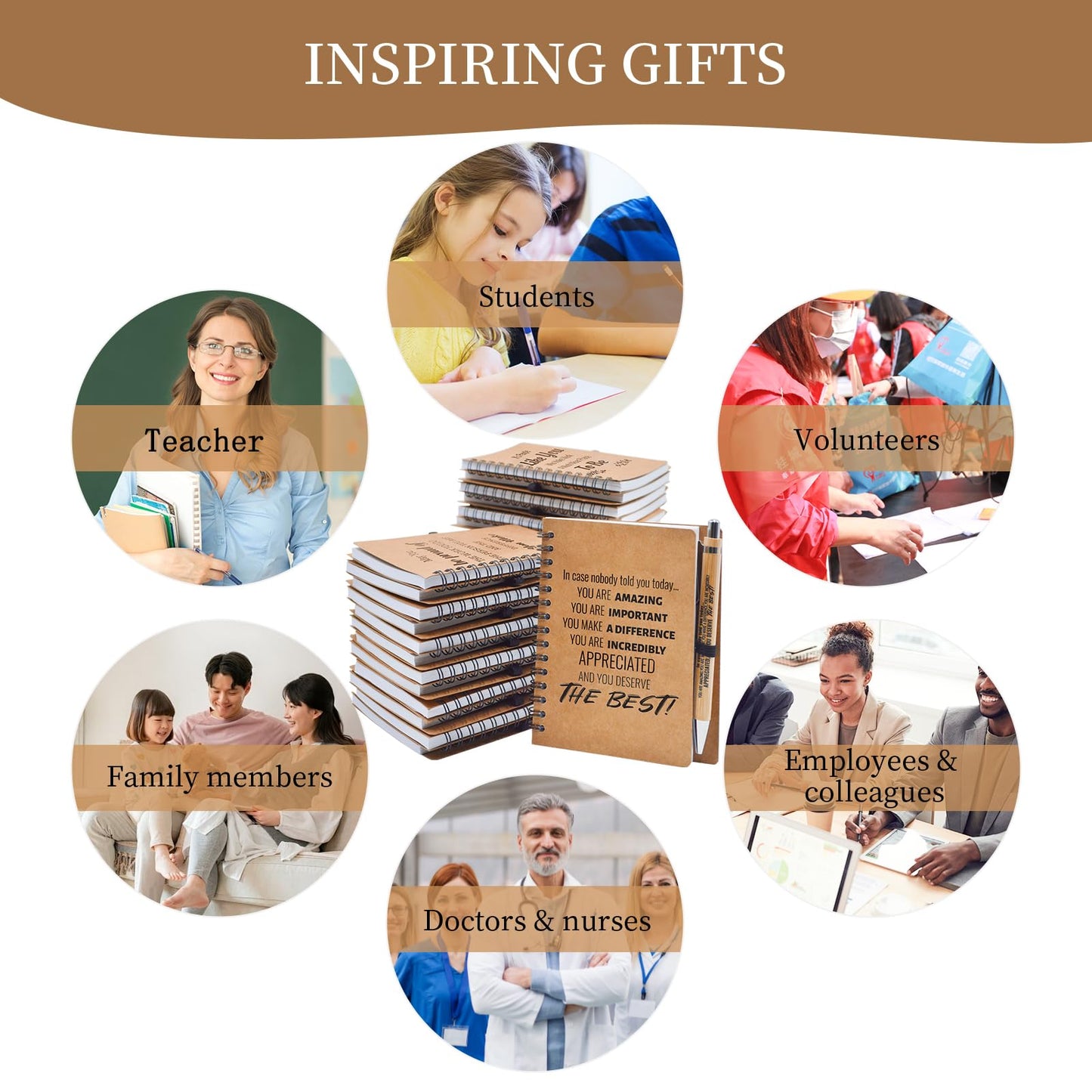 20 Pcs Employee Appreciation Gifts Bulk - 10 Sets of Inspirational Spiral Notebooks with Motivational Pens, Small Notepads for Coworkers,Office, Staff, Team, Volunteer, Nurse, Teachers, Thank You Gift