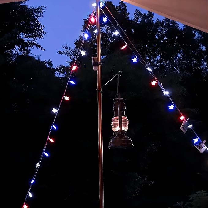 ITICdecor 4th of July Decor Red White Blue Stars String Lights, 15 FT 30 LED Fairy Lights Battery Operated Indoor&Outdoor Star Lights for Independence Day President Day Memorial Day