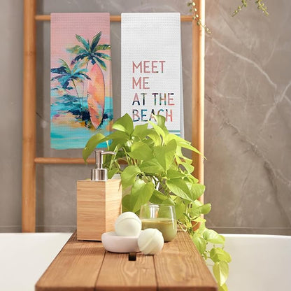 Boho Coastal Beach Kitchen Towels, Meet Me at The Beach Decorative Hand Towels