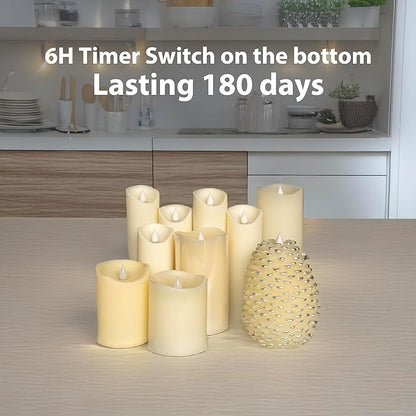Flameless Candles Last 1300+ Hours Real Wax Flame Effect Auto-Moving 3D Wick, LED Pillar Candles with Timers Battery Operated - Ivory 8"
